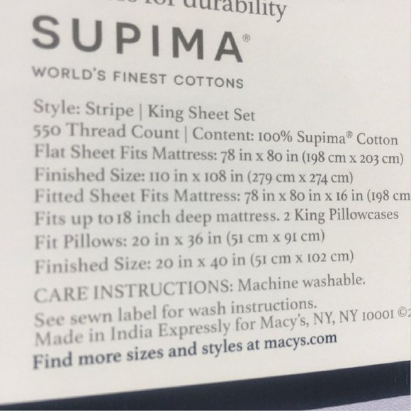 new Charter Club Damask 550 TC 100% Cotton KING Sheet Set in PALE LILAC STRIPE - Picture 2 of 12